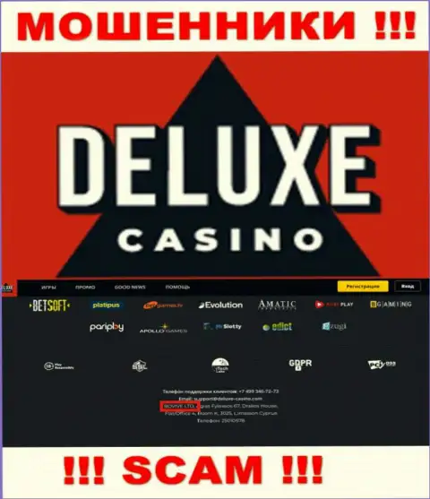 Данные о юридическом лице Deluxe-Casino Com на их официальном веб-портале имеются - это BOVIVE LTD