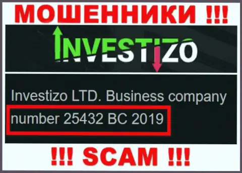 Investizo LTD интернет мошенников Investizo было зарегистрировано под этим номером регистрации: 25432 BC 2019