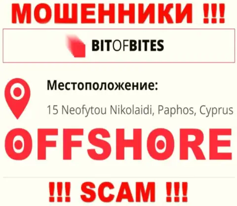 Организация БитОфБитес указывает на информационном сервисе, что находятся они в оффшорной зоне, по адресу 15 Neofytou Nikolaidi, Paphos, Cyprus