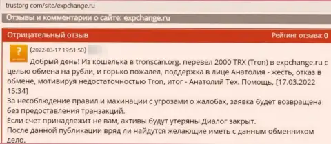 Совместно работать с компанией ExpChange Ru крайне рискованно - кидают и депозиты назад не возвращают (отзыв жертвы)