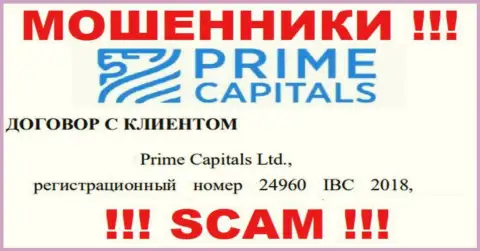 Prime Capitals Ltd - это компания, управляющая internet аферистами Prime Capitals