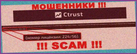 Будьте очень осторожны, зная лицензию на осуществление деятельности CTrust Limited с их интернет-сервиса, уберечься от противоправных действий не получится - это ВОРЫ !!!