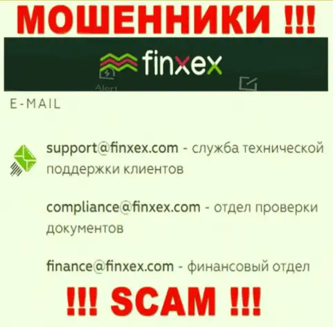 В разделе контактных данных мошенников Finxex Com, приведен вот этот e-mail для обратной связи с ними