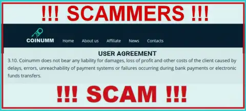 Coinumm scammers are not liable for clientage losses