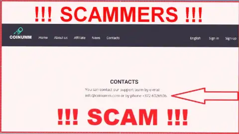Coinumm phone number is listed on the cheaters web-site