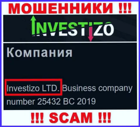 Сведения о юридическом лице Investizo Com у них на официальном интернет-сервисе имеются - это Investizo LTD