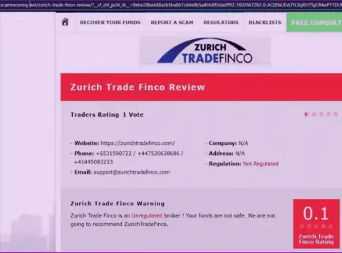Подробный обзор противозаконных деяний Zurich TradeFinco, отзывы клиентов и факты обмана