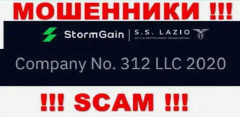 Регистрационный номер Storm Gain, взятый с их официального сайта - 312 LLC 2020