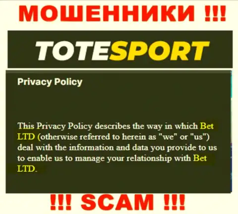 ТотеСпорт - юридическое лицо internet-кидал организация BET Ltd