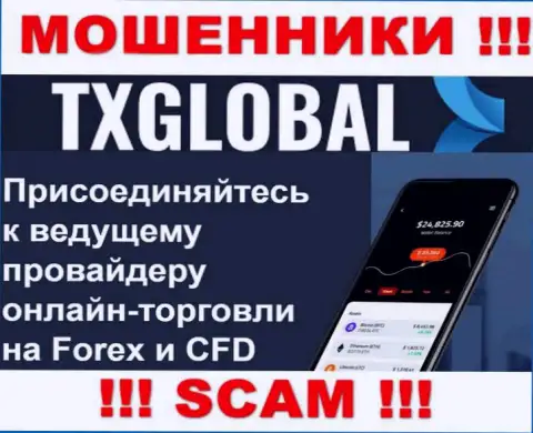 В internet сети работают мошенники TXGlobal, направление деятельности которых - Forex