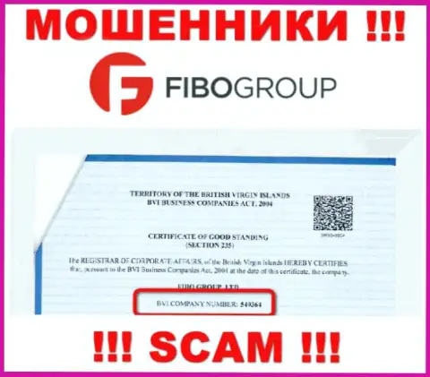Регистрационный номер жульнической компании Фибо Групп - 549364