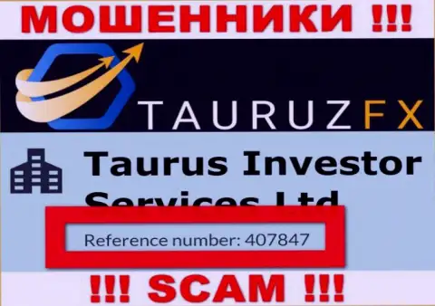 Регистрационный номер, который принадлежит неправомерно действующей конторе Тауруз Инвестор Сервисес Лтд - 407847