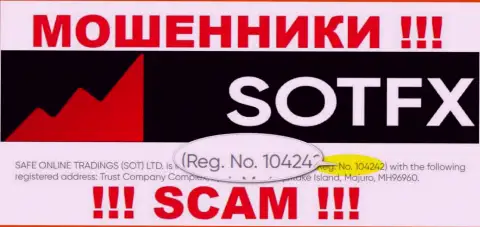 Как представлено на официальном онлайн-сервисе мошенников SotFX: 10424 - их регистрационный номер
