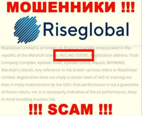 Регистрационный номер RiseGlobal, который аферисты указали на своей странице: 103595