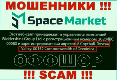 Слишком опасно совместно работать, с такого рода internet мошенниками, как организация Space Market, ведь прячутся они в оффшорной зоне - 8 Coptholl, Roseau Valley 00152 Commonwealth of Dominica