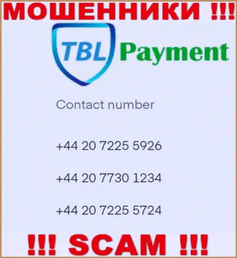 Жулики из конторы TBL-Payment Org, для разводилова людей на финансовые средства, задействуют не один номер телефона