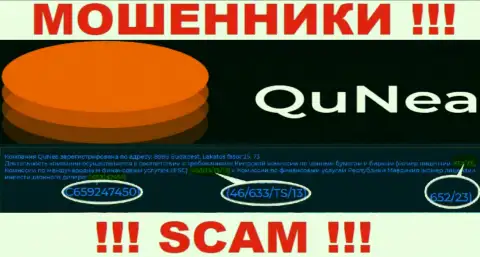 Шулера QuNea Com не прячут лицензию, представив ее на web-портале, однако будьте внимательны !!!