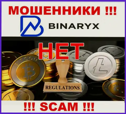 На информационном ресурсе мошенников Binaryx нет инфы об регуляторе - его попросту нет