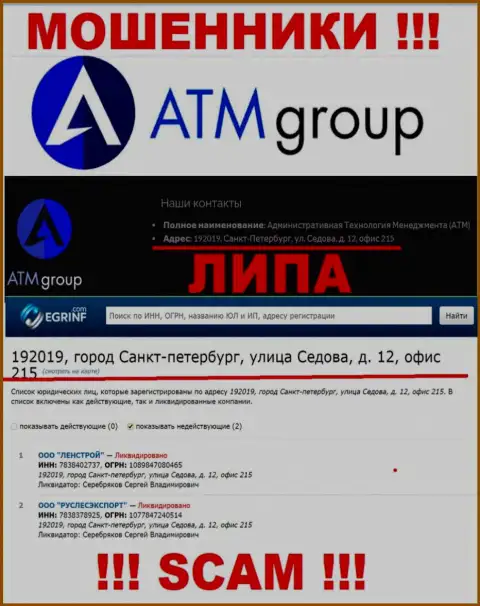 Во всемирной internet сети и на сайте кидал ATMGroup нет правдивой инфы об их адресе