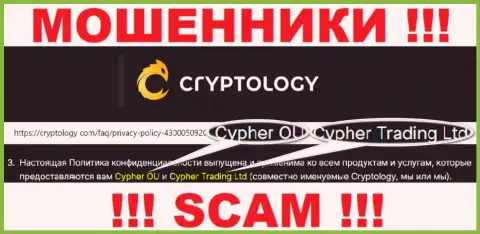 Инфа о юридическом лице компании Cryptology, им является Cypher OÜ