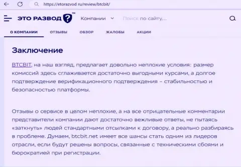 Вывод к статье о обменнике БТЦБит на веб-портале etorazvod ru