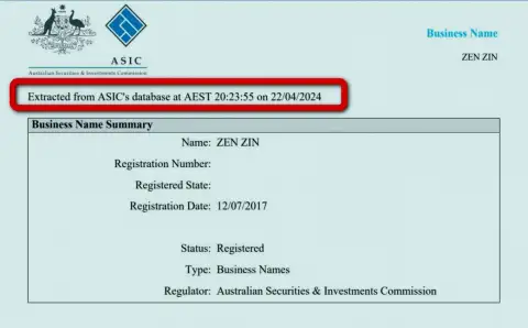 Документ, который подтверждает наличие регистрации у организации Зиннейра