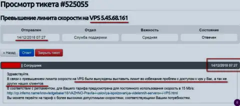 Хостинг-провайдер уведомил, что ВПС веб-сервера, где хостился интернет-портал ffin.xyz получил ограничение по скорости